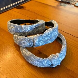 Light Blue Denim Paisley-print Print top-knot headband